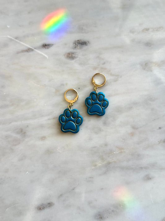 Paw Print Huggies | Teal & Gold