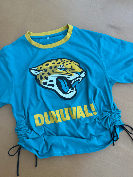Teal Duuuval Crop Tee