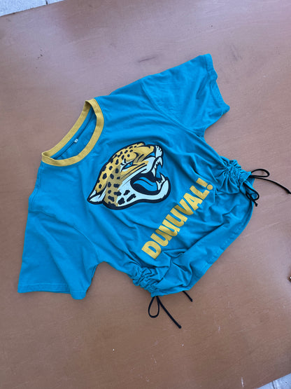 Teal Duuuval Crop Tee