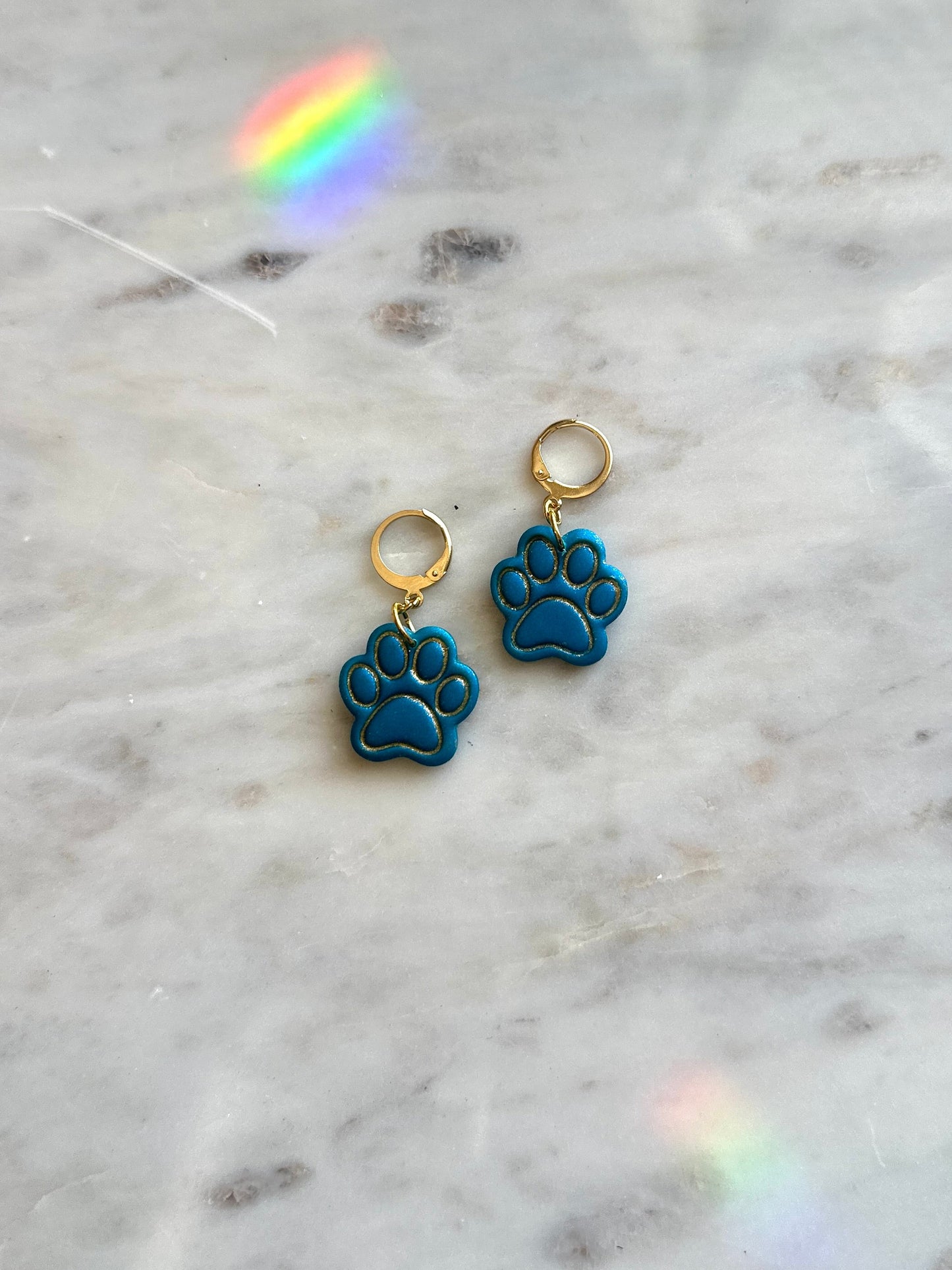 Paw Print Huggies | Teal & Gold