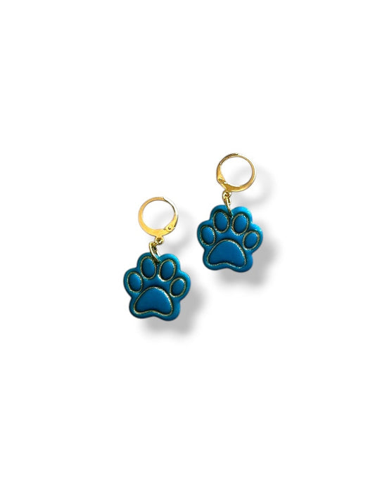 Paw Print Huggies | Teal & Gold